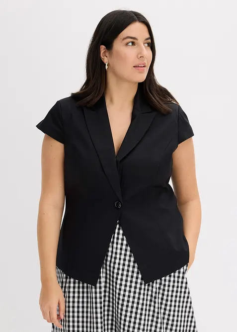 Blazer a maniche corte in satin di cotone, bonprix