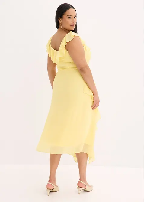 Abito di chiffon con spalline e volant, bonprix