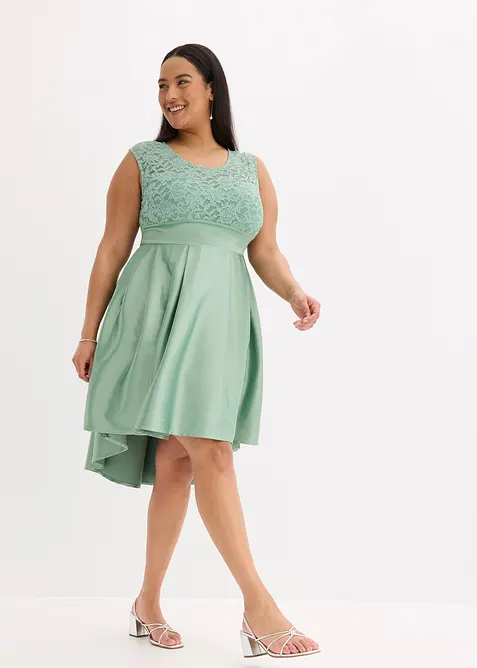 Abito asimmetrico in satin lucido con pizzo, bonprix