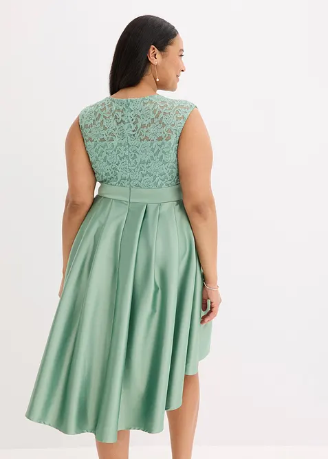 Abito asimmetrico in satin lucido con pizzo, bonprix