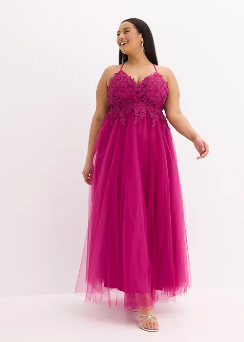Abito lungo in tulle delicato con pizzo, bonprix