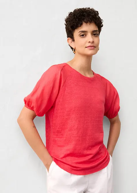 Maglia in lino con maniche a palloncino in ramiè, bonprix