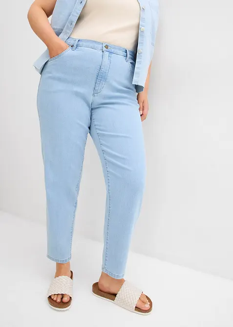 Mom jeans elasticizzati, a vita alta, bonprix