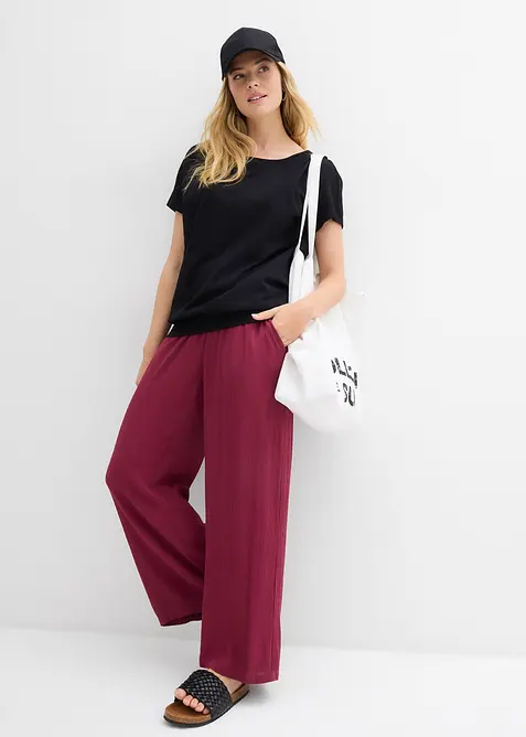 Maglia in filato fiammato di cotone biologico con fascia smock, bonprix