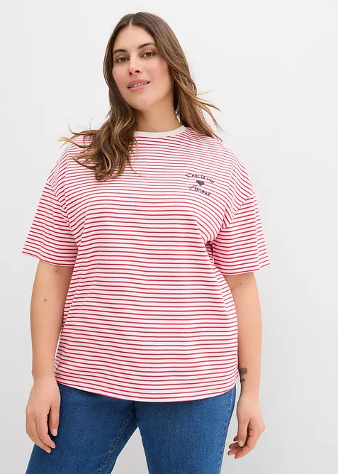 T-shirt a righe con ricamo, bonprix