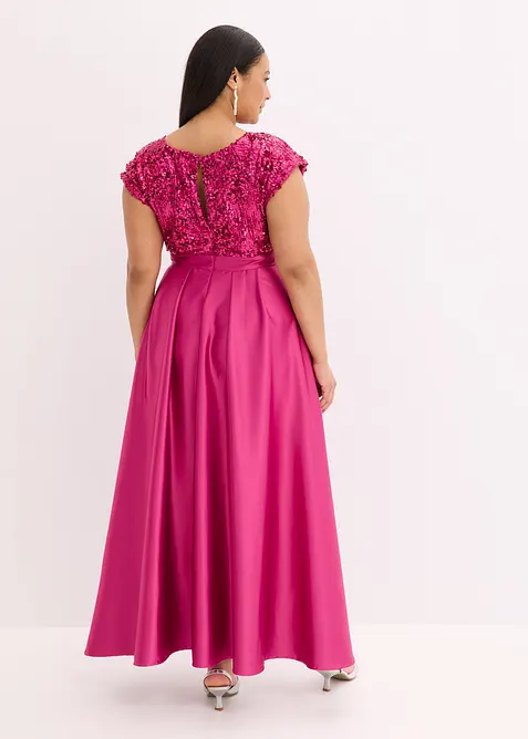 Abito lungo in satin lucido con paillettes, bonprix