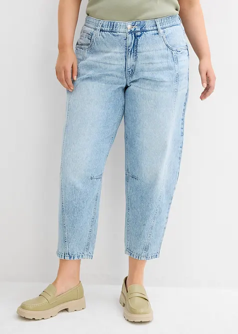 Jeans barrel cropped low stretch, vita media, bonprix