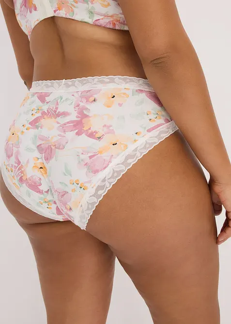 Slip alto con cotone biologico e pizzo (pacco da 5), bonprix