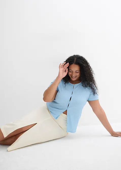 Gonna midi in misto lino fresco, bonprix