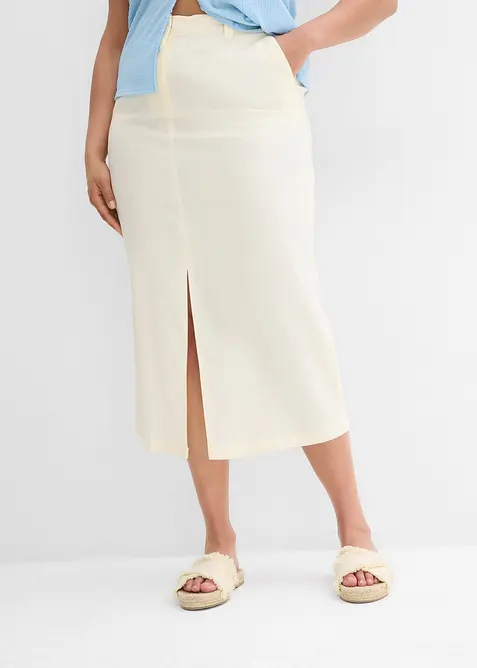 Gonna midi in misto lino fresco, bonprix