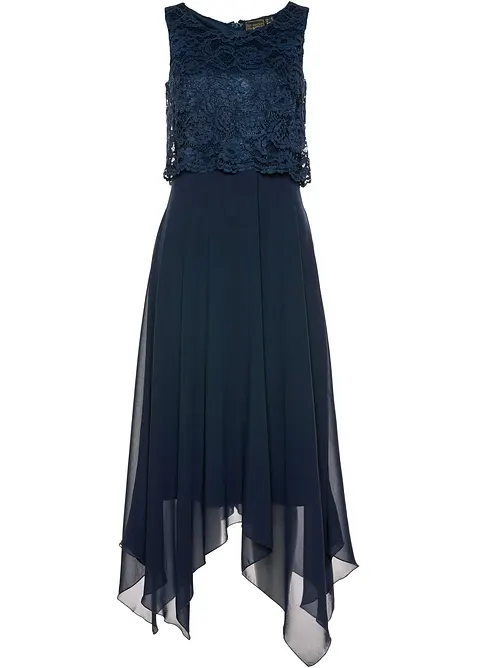 Abito midi in chiffon con pizzo, bonprix