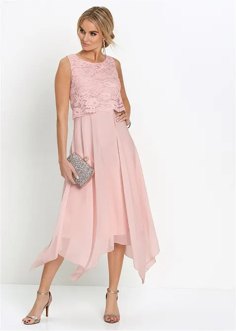 Abito midi in chiffon con pizzo, bonprix