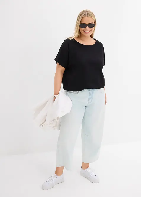 Maglia in filato fiammato di cotone biologico con fascia smock, bonprix