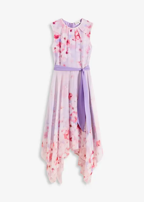 Abito di chiffon con fondo a punte e cintura da annodare, bonprix