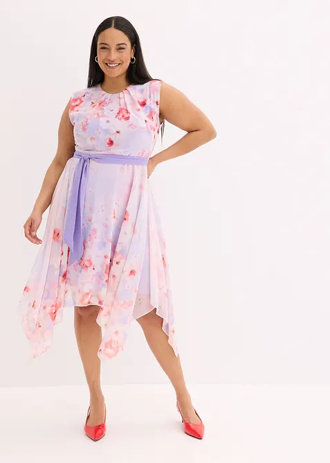 Abito di chiffon con fondo a punte e cintura da annodare, bonprix