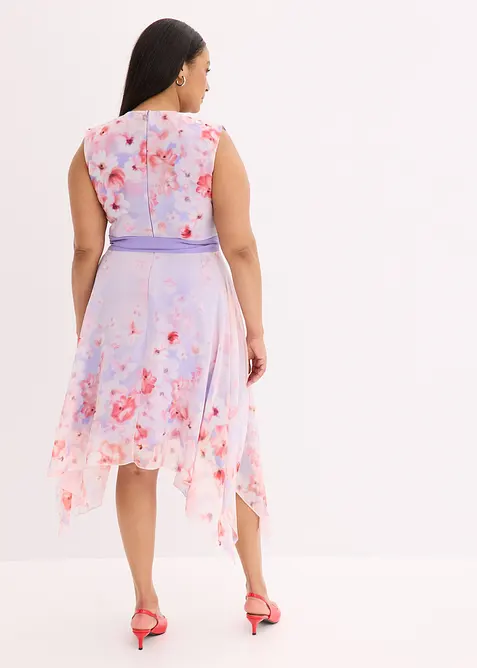 Abito di chiffon con fondo a punte e cintura da annodare, bonprix