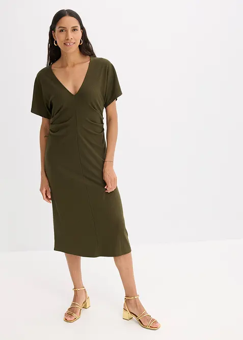 Abito di jersey a coste con arricciatura laterale, bonprix