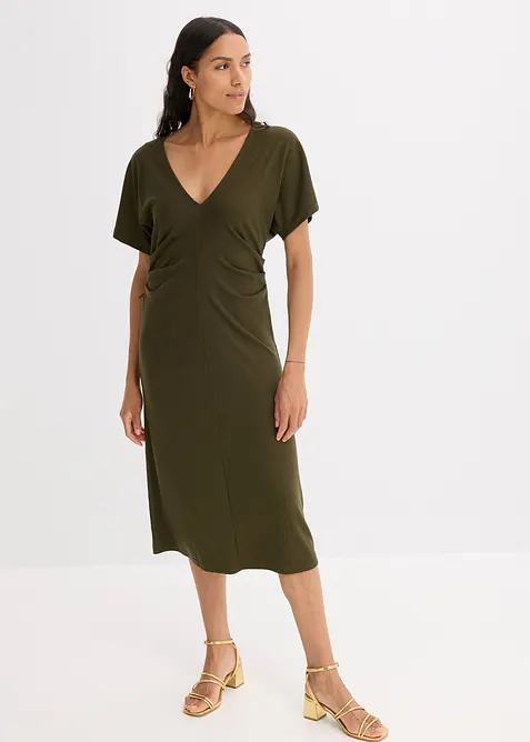 Abito di jersey a coste con arricciatura laterale, bonprix