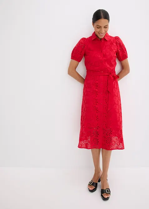 Abito con ricami traforati in puro cotone, bonprix