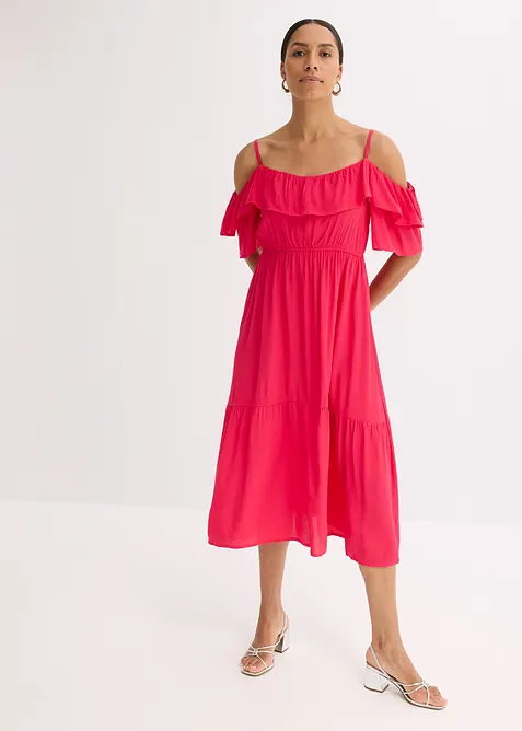 Abito con volant in viscosa operata, bonprix