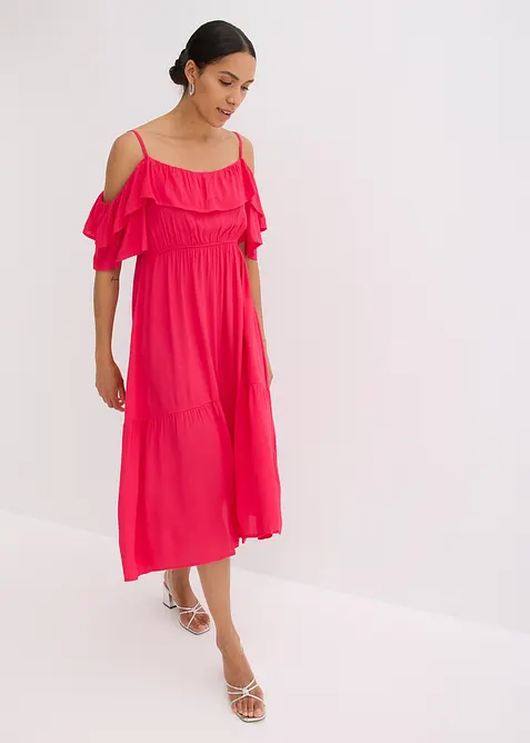 Abito con volant in viscosa operata, bonprix