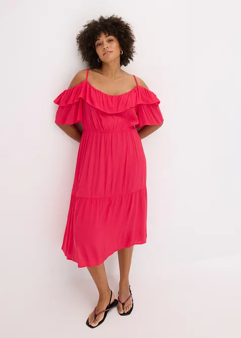 Abito con volant in viscosa operata, bonprix