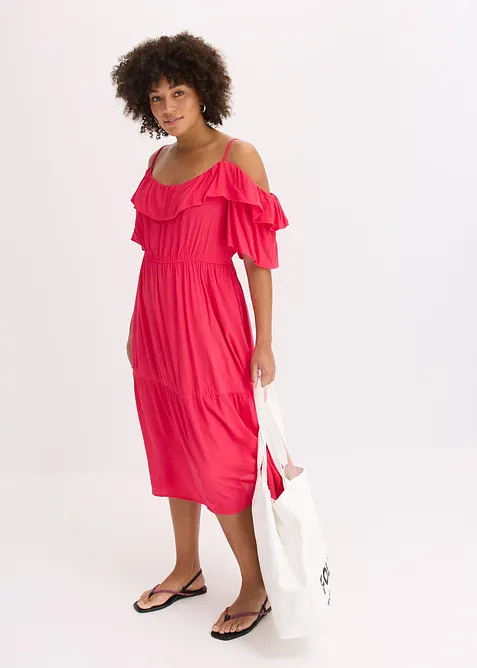 Abito con volant in viscosa operata, bonprix