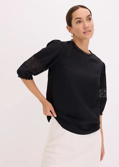 Blusa a maniche corte in misto lino, bonprix