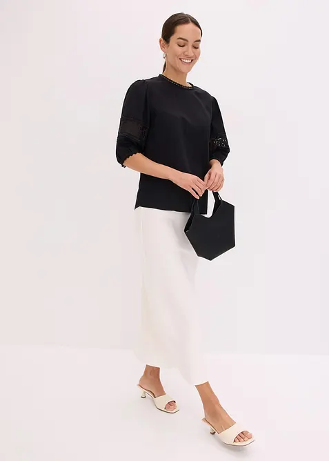 Blusa a maniche corte in misto lino, bonprix