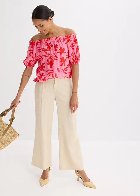 Blusa con spalle scoperte in misto viscosa fine, bonprix