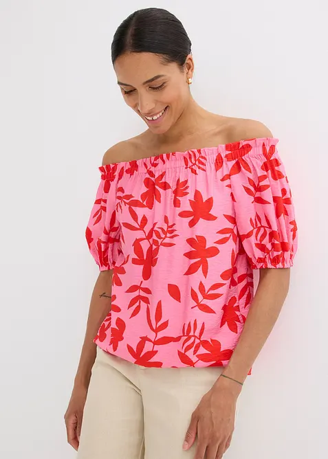 Blusa con spalle scoperte in misto viscosa fine, bonprix