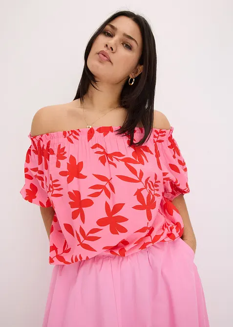 Blusa con spalle scoperte in misto viscosa fine, bonprix