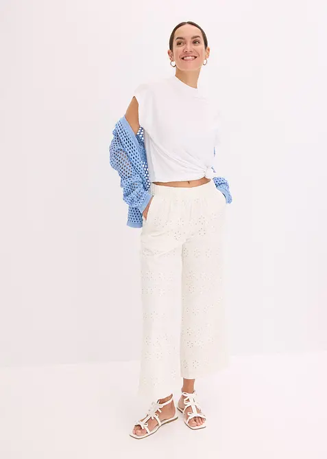 Pantaloni culotte con ricami traforati, bonprix