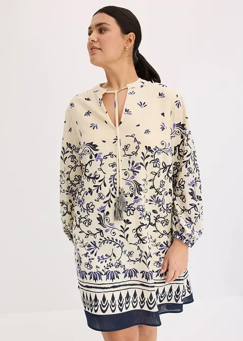 Abito corto effetto lino in stile bohémien, bonprix