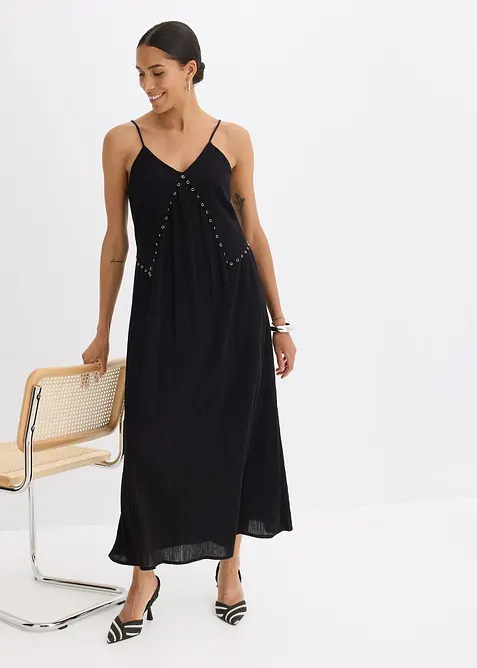 Abito lungo con decorazione ad occhielli, bonprix