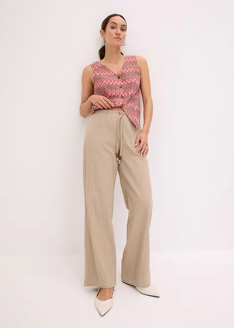 Pantaloni in crinkle strutturato con elastico in vita, bonprix