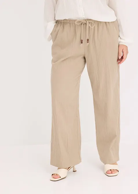 Pantaloni in crinkle strutturato con elastico in vita, bonprix