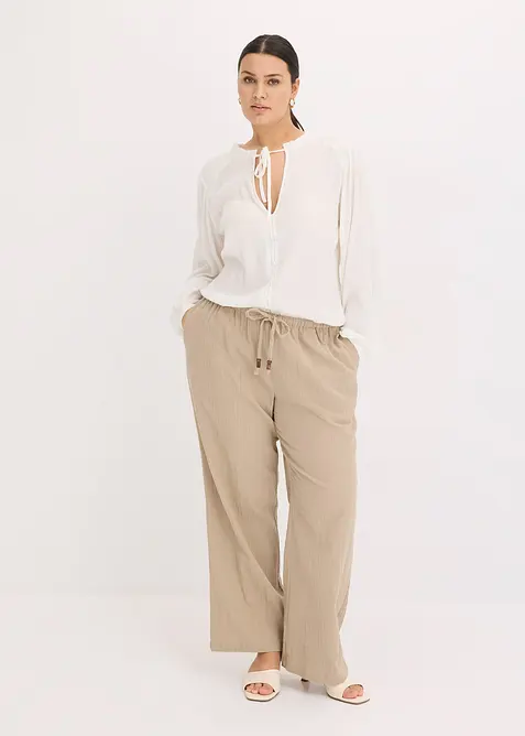 Pantaloni in crinkle strutturato con elastico in vita, bonprix