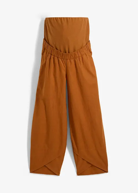 Pantalone prémaman con fascia in vita risvoltabile, in lino e cotone., bonprix