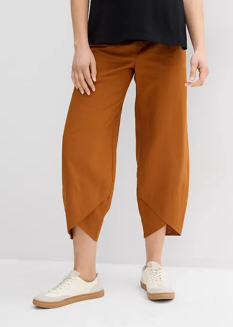Pantalone prémaman con fascia in vita risvoltabile, in lino e cotone., bonprix