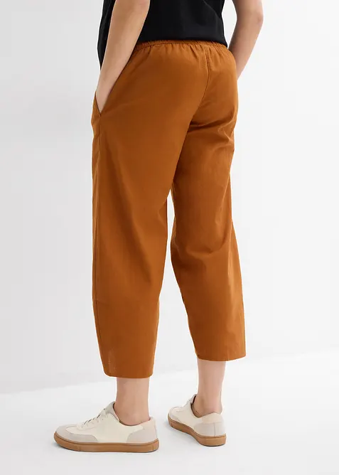 Pantalone prémaman con fascia in vita risvoltabile, in lino e cotone., bonprix
