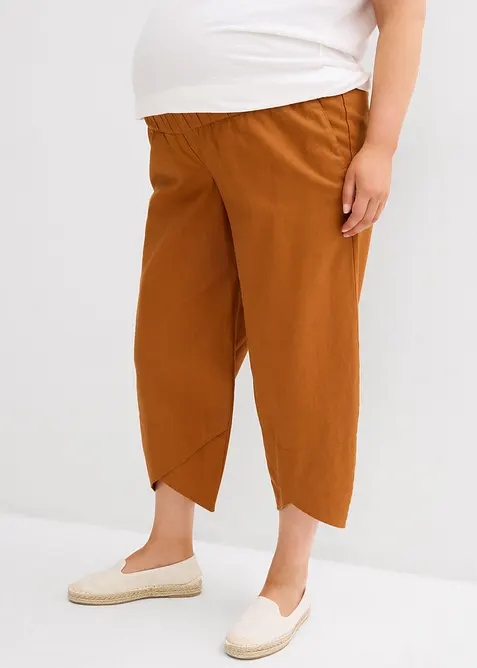 Pantalone prémaman con fascia in vita risvoltabile, in lino e cotone., bonprix