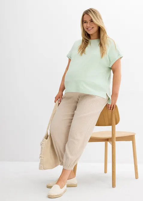 Pantaloni prémaman 2 in 1 in mussola di puro cotone, bonprix