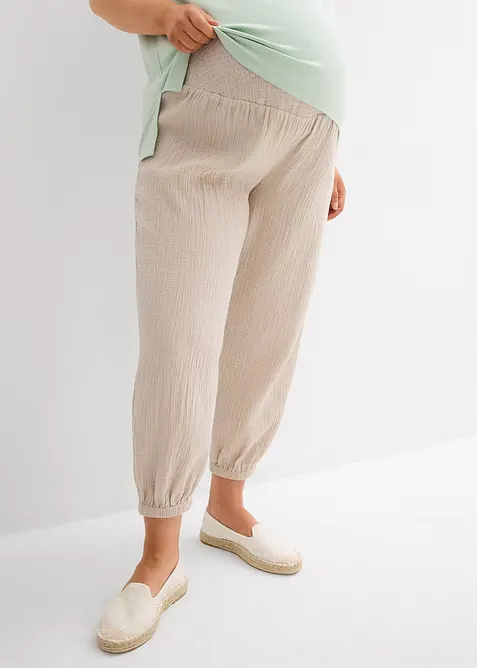Pantaloni prémaman 2 in 1 in mussola di puro cotone, bonprix