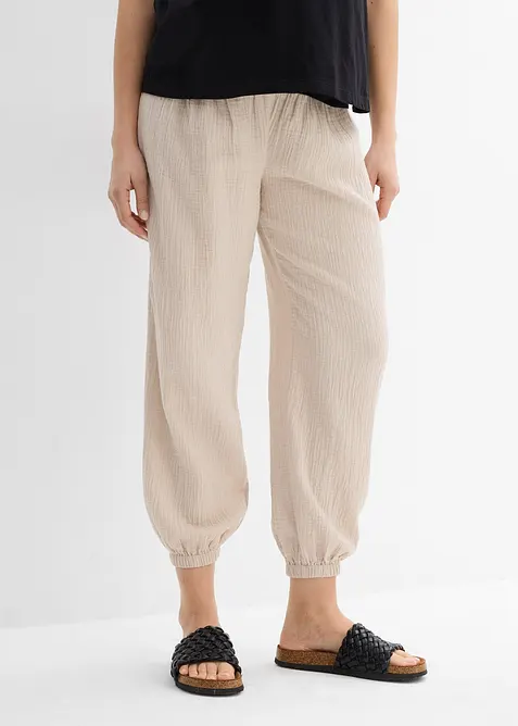 Pantaloni prémaman 2 in 1 in mussola di puro cotone, bonprix