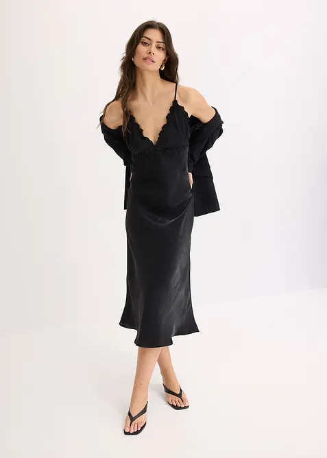 Abito lungo in satin fluente, bonprix