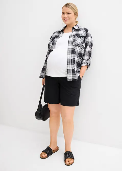 Shorts prémaman 2 in 1 con fascia risvoltabile in vita in misto lino e cotone, bonprix