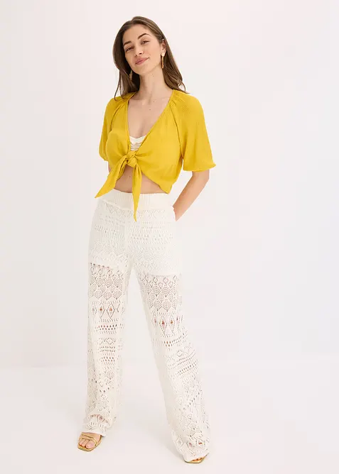 Pantaloni con elastico in vita in maglia traforata, bonprix