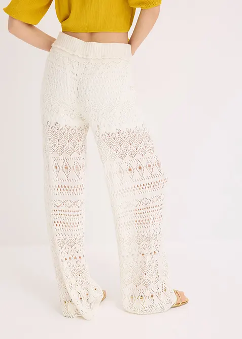 Pantaloni con elastico in vita in maglia traforata, bonprix