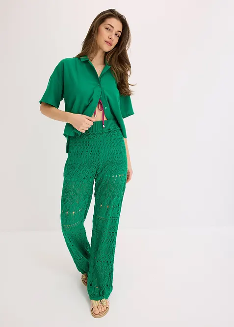 Pantaloni con elastico in vita in maglia traforata, bonprix